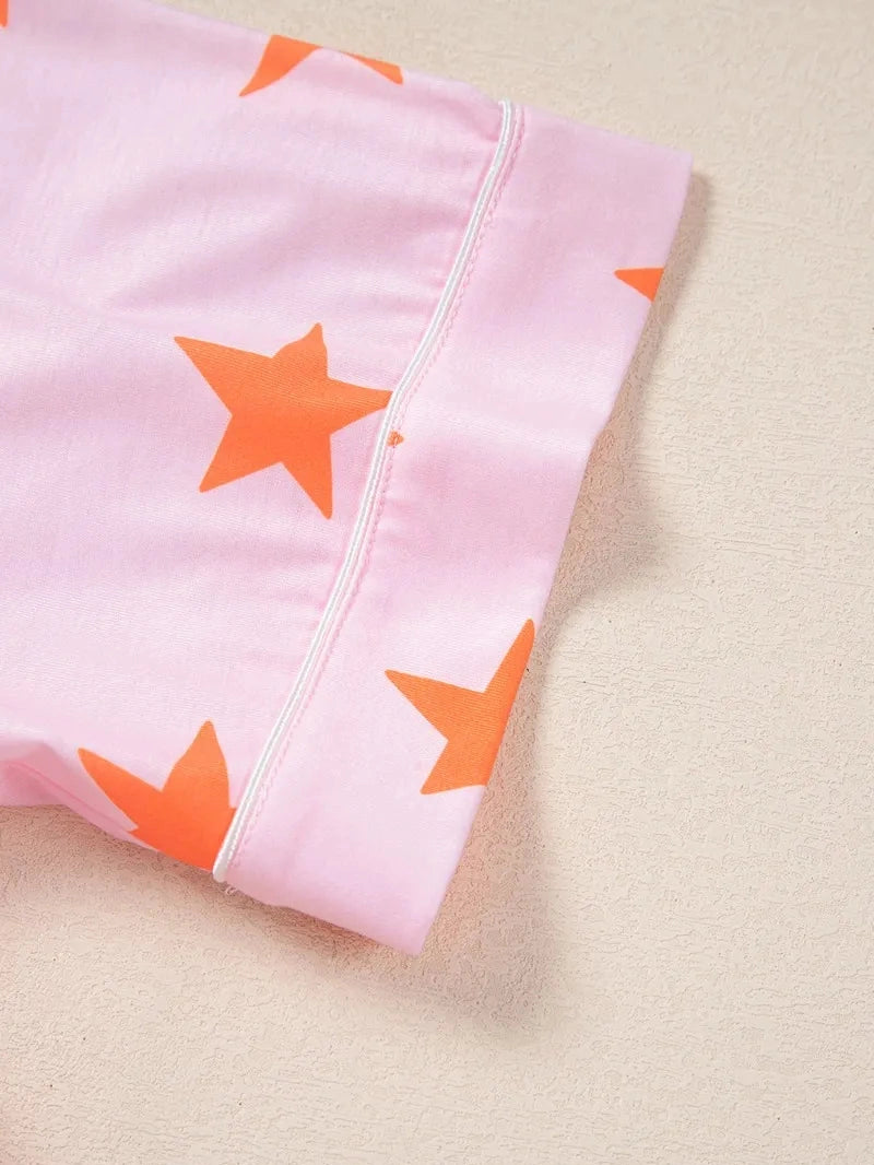 Star Print Short Sleeve Shirt and Shorts Set nicholesgifts