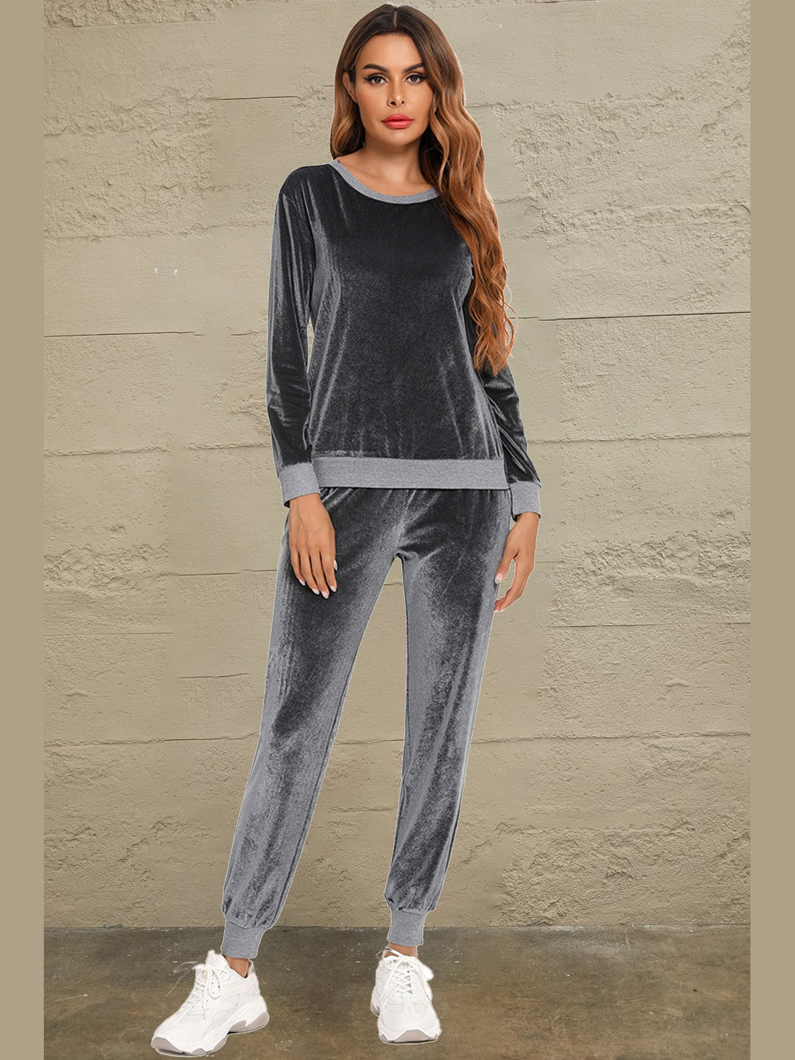 Round Neck Long Sleeve Loungewear Set with Pockets nicholesgifts
