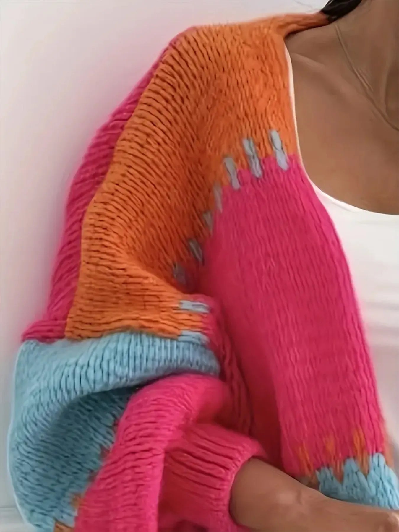 Color Block Drop Shoulder Cardigan