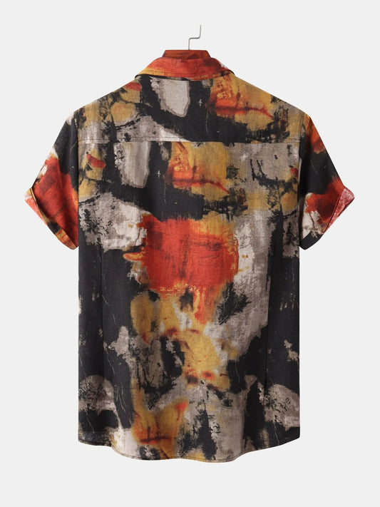 Men's Plus Size Abstract Print Short Sleeve Button-Up Casual Shirt Trendsi
