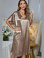 Satin Flutter Sleeve Side Slit V-Neck Night Dress nicholesgifts