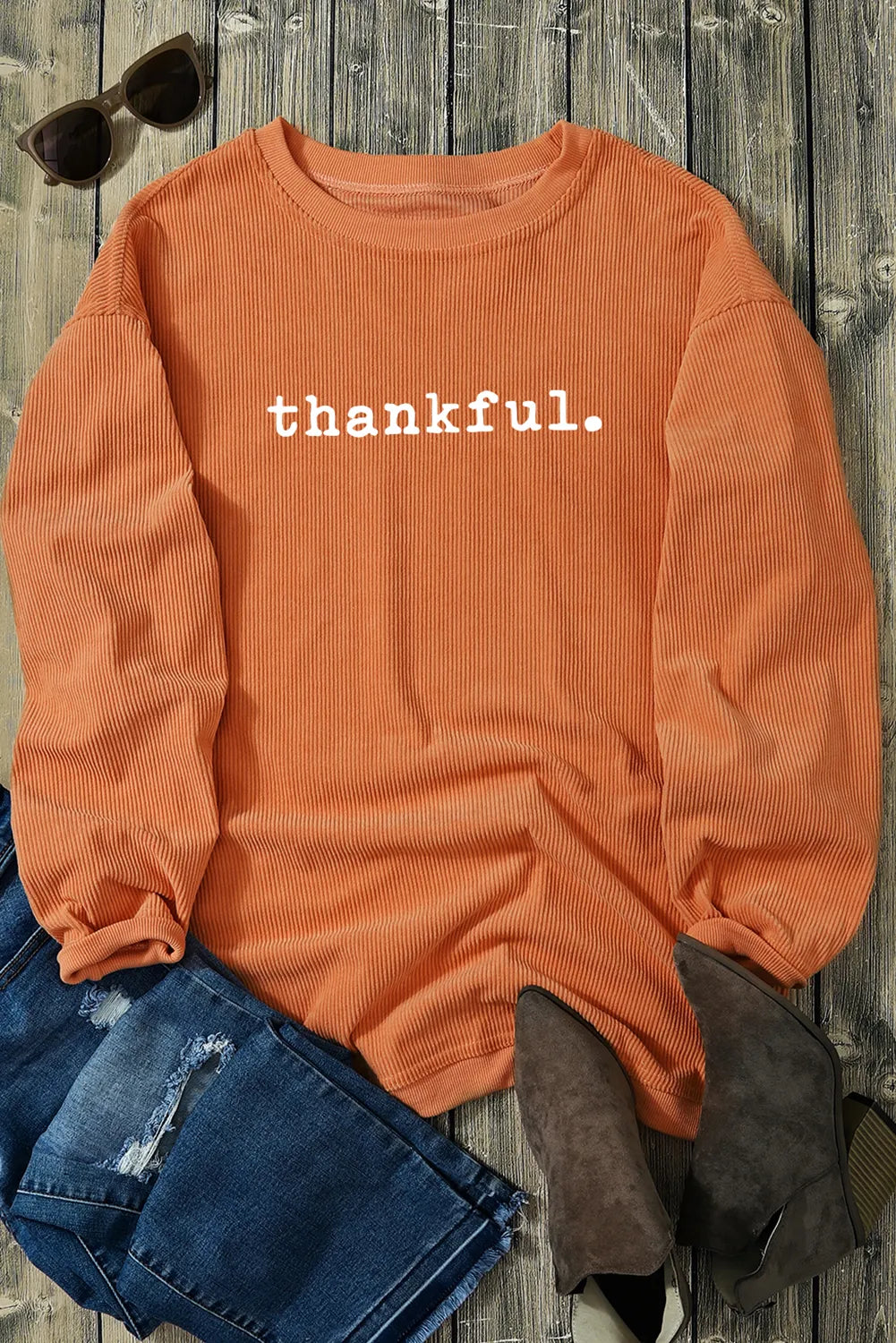 THANKFUL Round Neck Long Sleeve Sweatshirt Trendsi