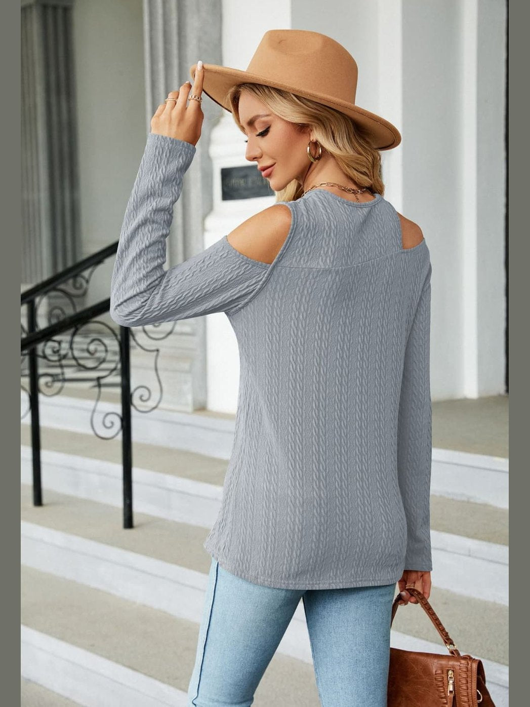 Dropped Shoulder Long Sleeve Blouse nicholesgifts