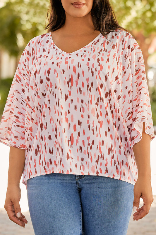 Women Plus Size Printed V-Neck Blouse nicholesgifts