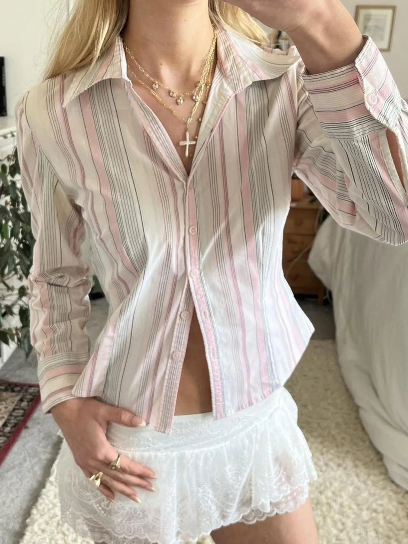 Printed Button-Down Long Sleeve Shirt NicholesGifts