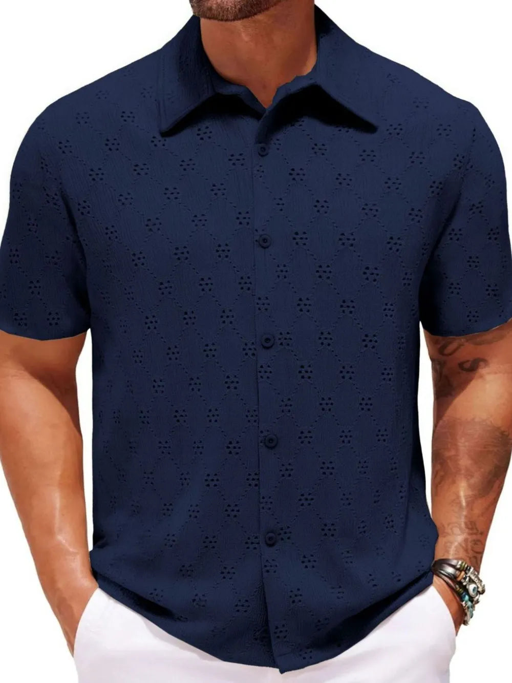 Men's Plus Size Button Down Short Sleeve Shirt Trendsi