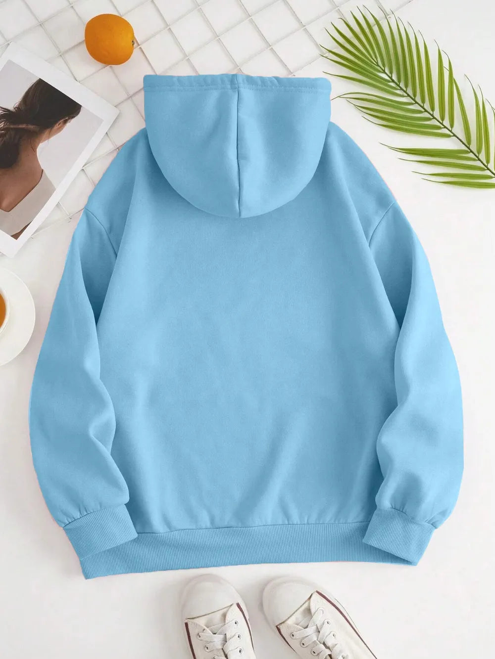 Drawstring Dropped Shoulder Hoodie Trendsi