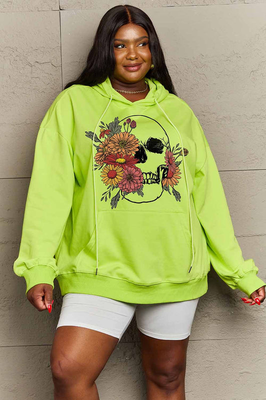 Women Simply Love Full Size Floral Skull Graphic Hoodie NicholesGifts