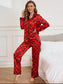 Plaid Button Up Long Sleeve Top and Pants Lounge Set nicholesgifts