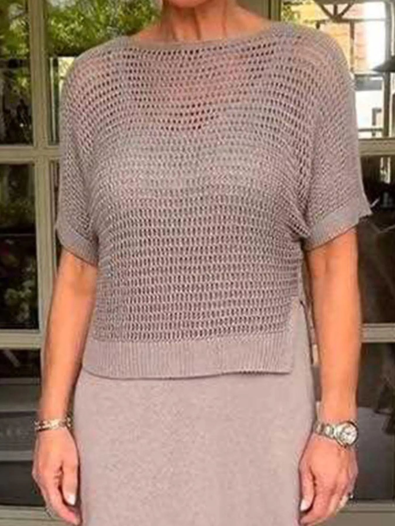 Full Size Openwork Knit Cover Up and Dress Set Plus Size Trendsi