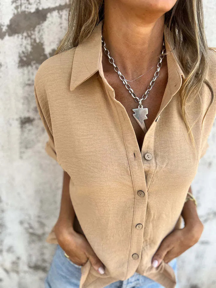 Full Size Casual Button Down Short Sleeve Loose Shirt Plus Size Trendsi