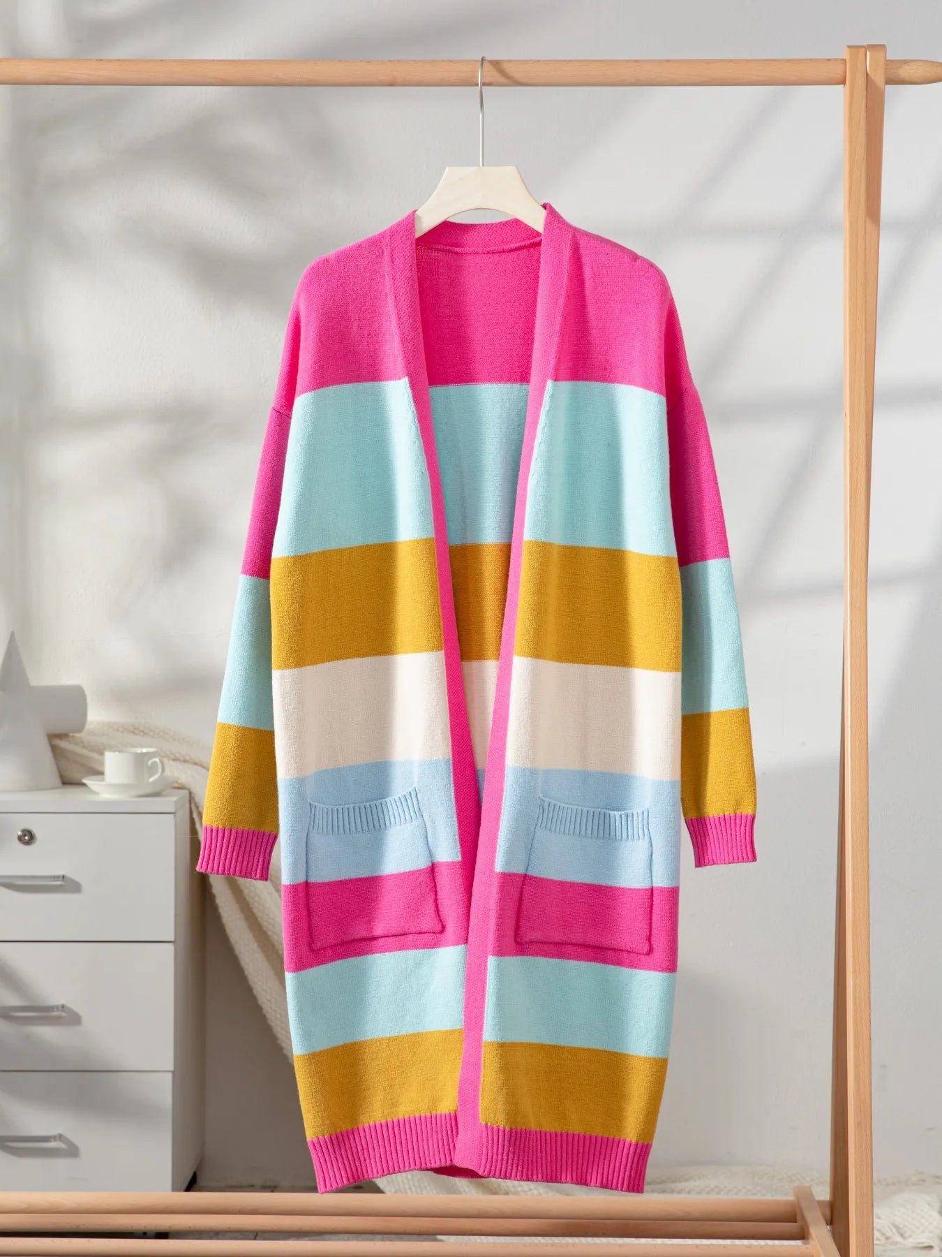 Color Block Open Front Cardigan