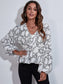 Ruched Printed V-Neck Long Sleeve Blouse nicholesgifts