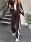 Full Size Contrast Stripe Zip Up Jacket and Pants Set Plus Size nicholesgifts