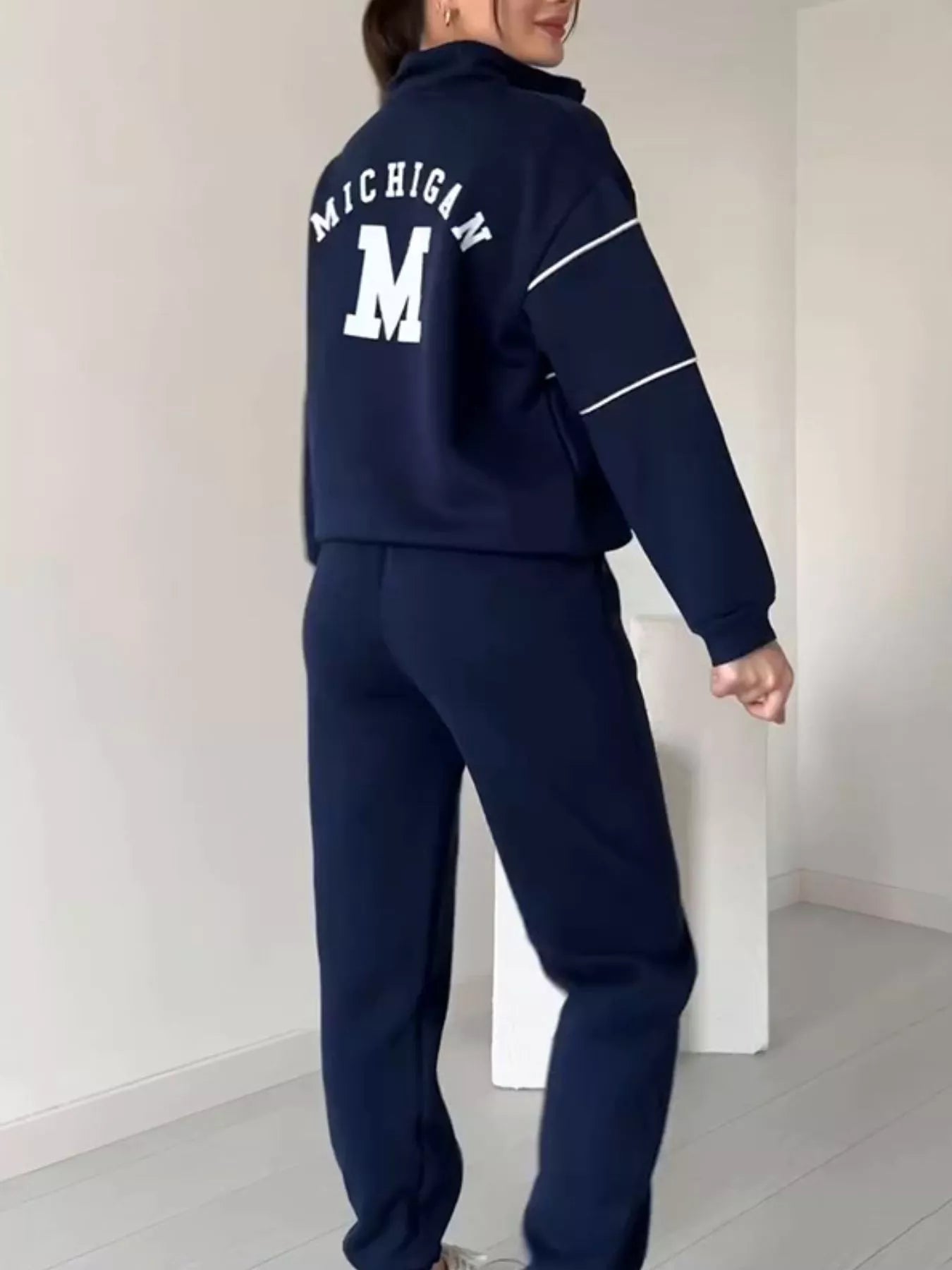 Full Size Striped Quarter Zip Top and Pants Set Plus Size nicholesgifts