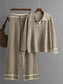 Contrast Trim Johnny Collar Top and Drawstring Pants Sweater Set nicholesgifts