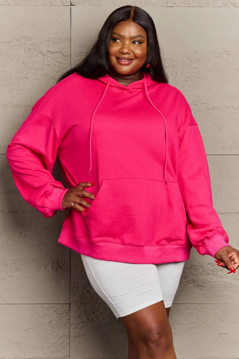Full Size Long Sleeve Dropped Shoulder Hoodie Trendsi