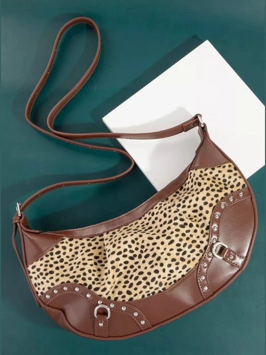 Fame Spotted Leopard Print Half Moon Shoulder Bag nicholesgifts