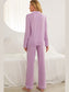 Contrast Piping Button Down Top and Pants Loungewear Set nicholesgifts