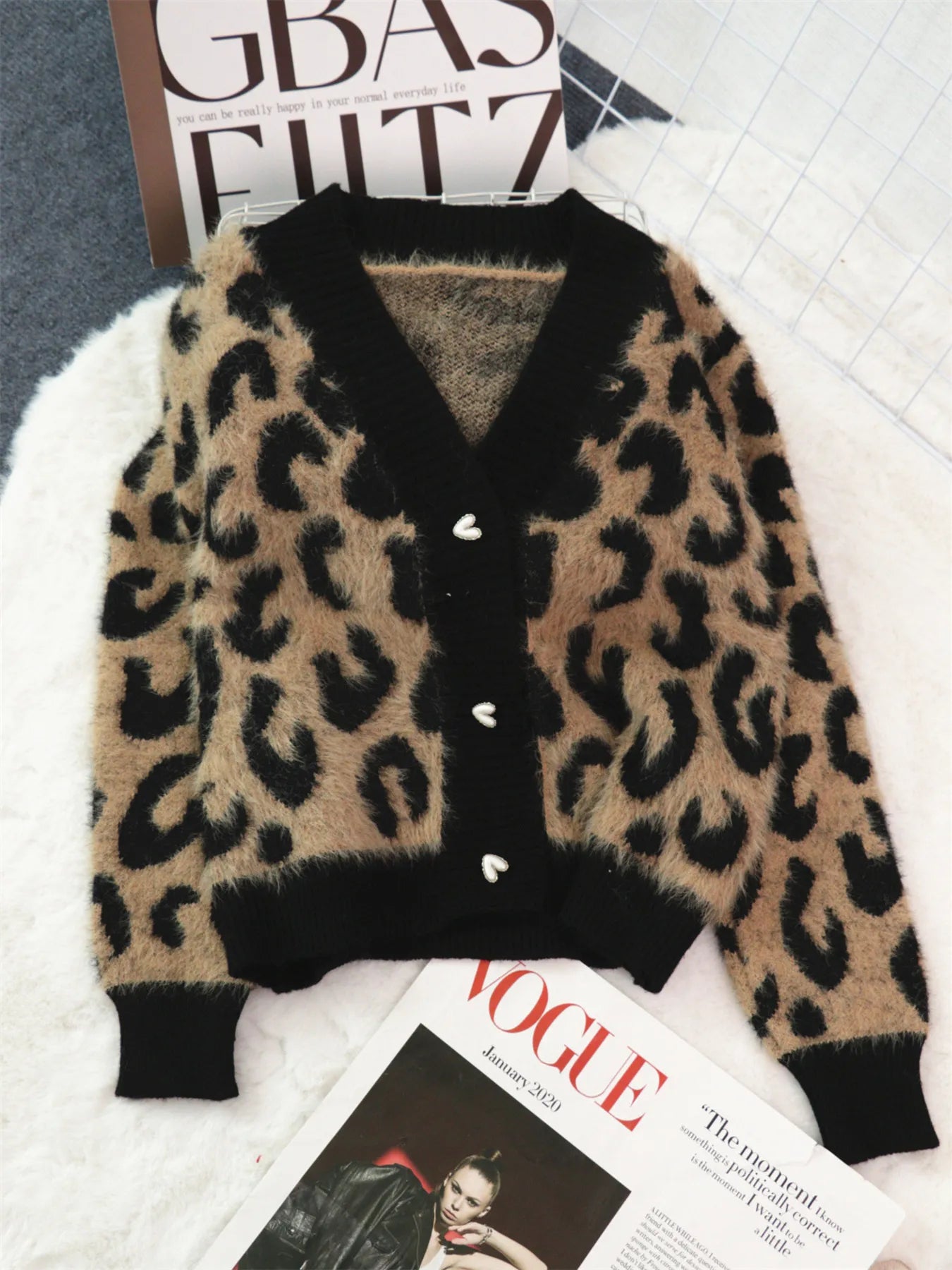 Leopard Fuzzy Button Up Cardigan