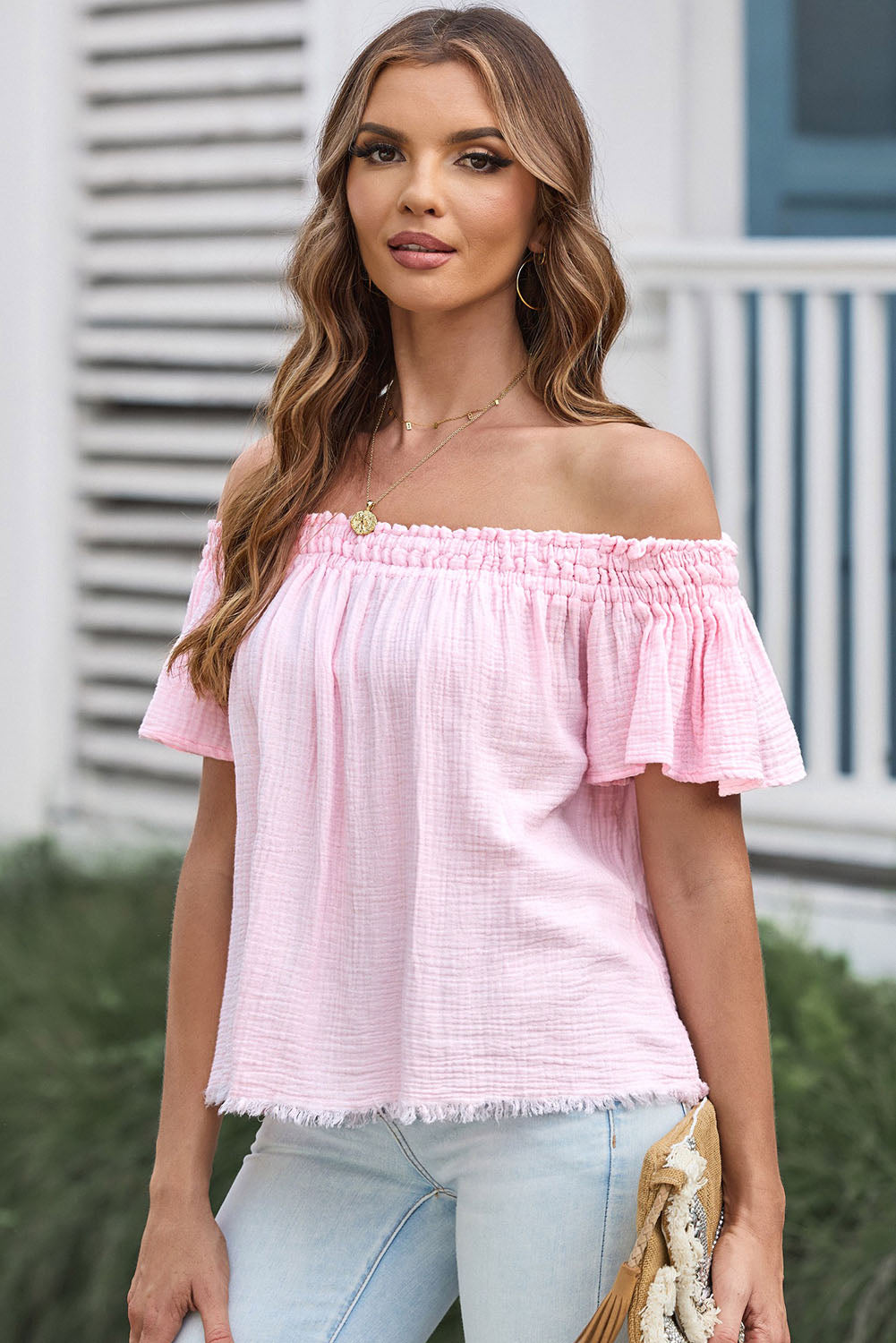 Off-Shoulder Short Sleeve Blouse nicholesgifts