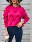Women Heart Round Neck Long Sleeve Valentine's Day Sweater nicholesgifts