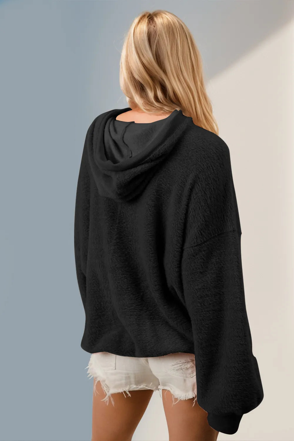 Double Take Full Size Half Zip Long Sleeve Hoodie with Kangaroo Pocket Trendsi