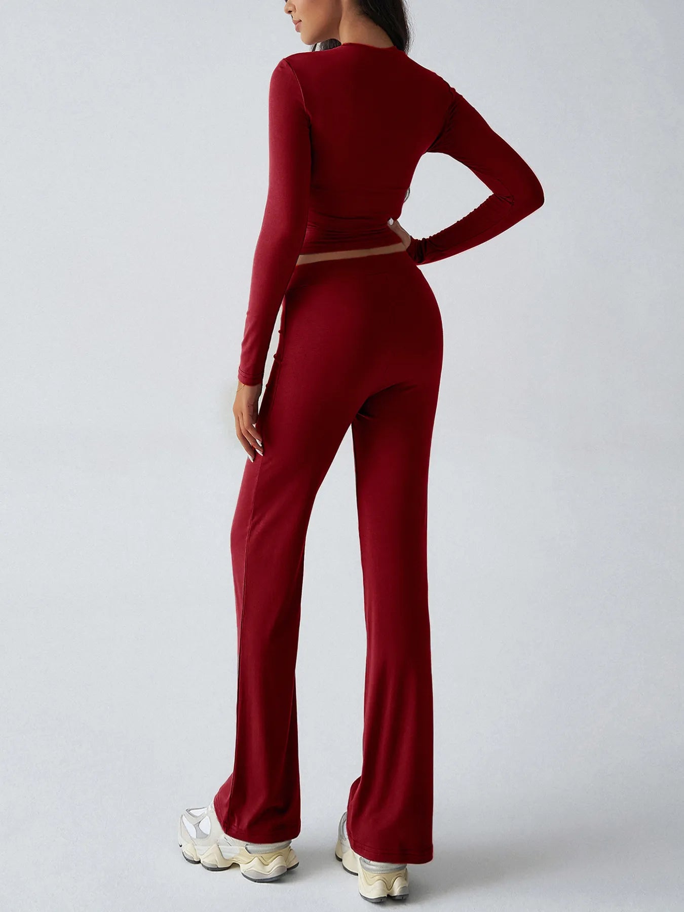 Round Neck Long Sleeve Top and Pants Set nicholesgifts