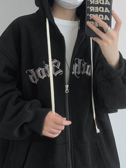 Men's Plus Size Letter Zip Up Drawstring Hoodie nicholesgifts