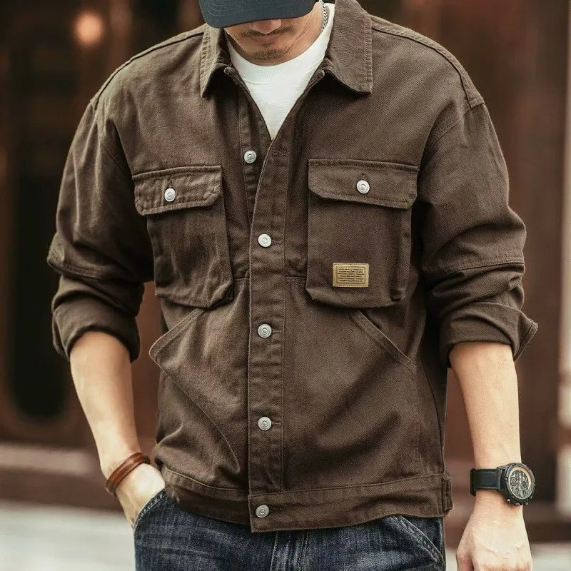 Men's Washed Collared Neck Cargo Jacket Trendsi