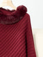Women Fuzzy Trim Texture Three-Quarter Sleeve Poncho nicholesgifts