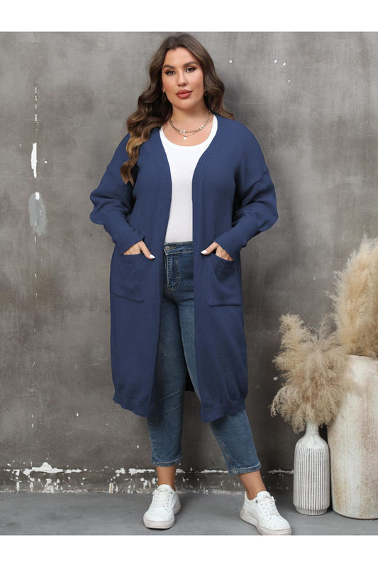 NicholesGifts Women Plus Size Long Sleeve Pocketed Cardigan NicholesGifts