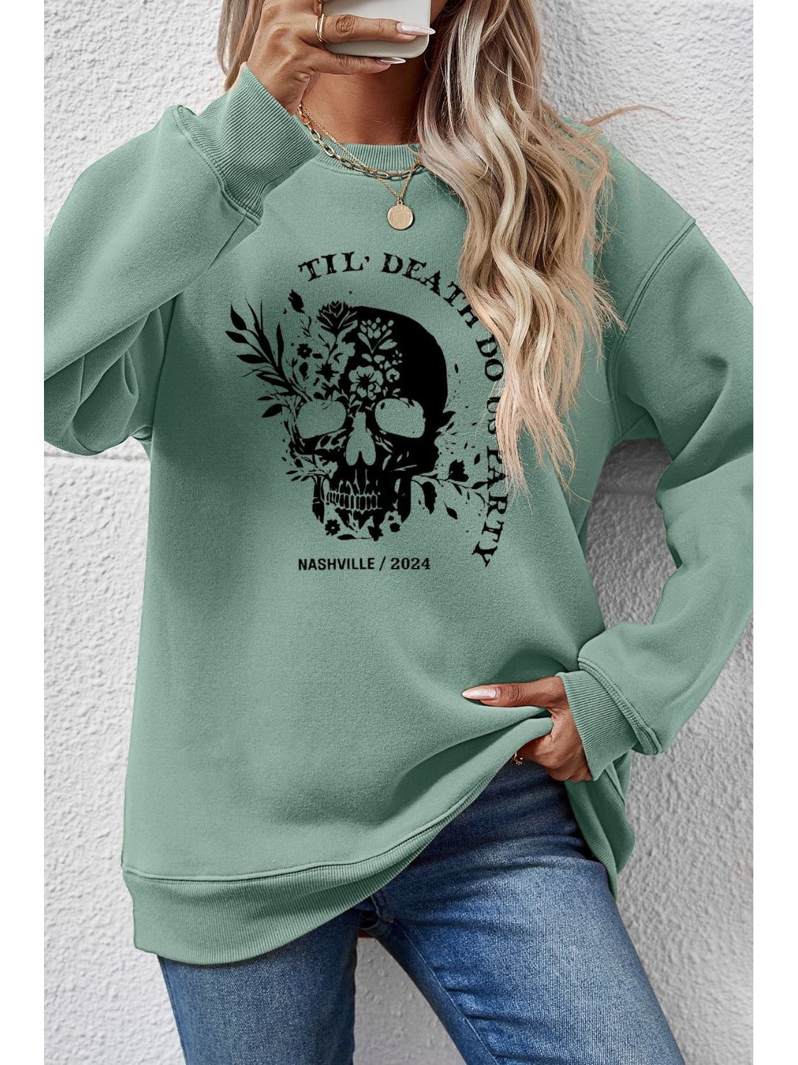 Graphic Round Neck Dropped Shoulder Sweatshirt nicholesgifts