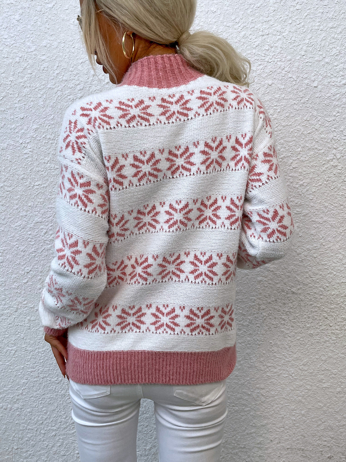 Snowflake Pattern Mock Neck Sweater nicholesgifts