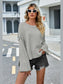 High-Low Slit Round Neck Long Sleeve Sweater nicholesgifts