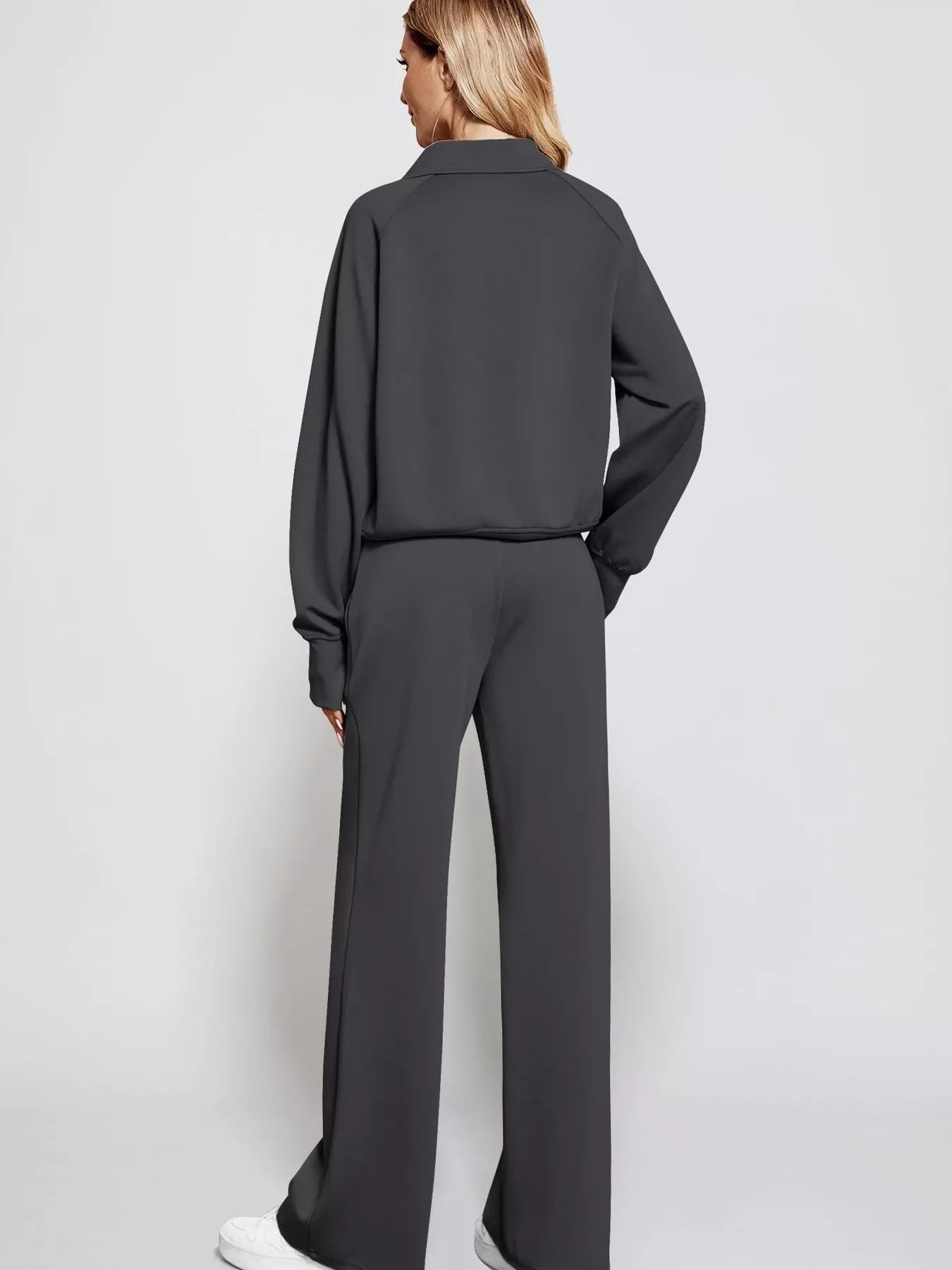 Full Size Half-Zip Sweatshirt and Wide-Leg Pants Set Plus Size Trendsi