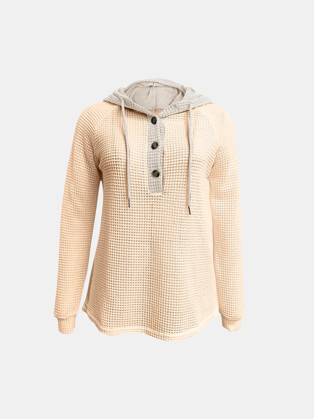Full Size Waffle-Knit Contrast Long Sleeve Hoodie Trendsi