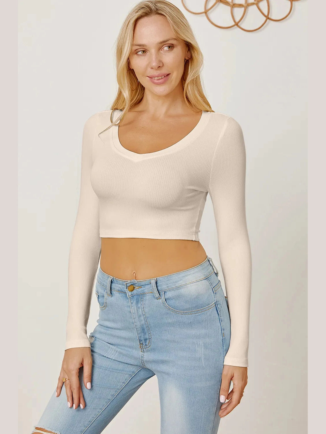 Round Neck Long Sleeve Cropped T-Shirt NicholesGifts