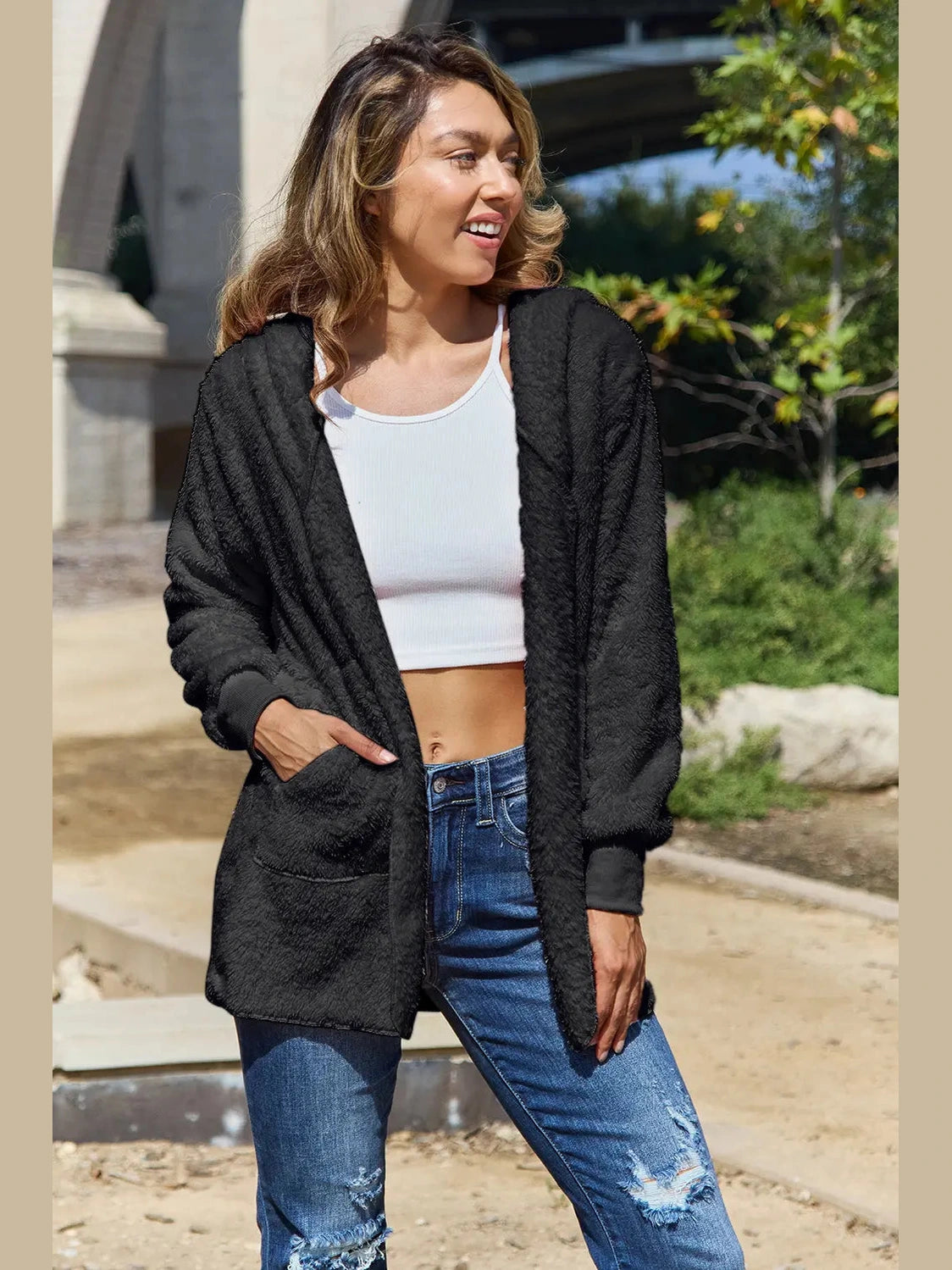 Full Size Teddy Hooded Jacket with Pockets nicholesgifts