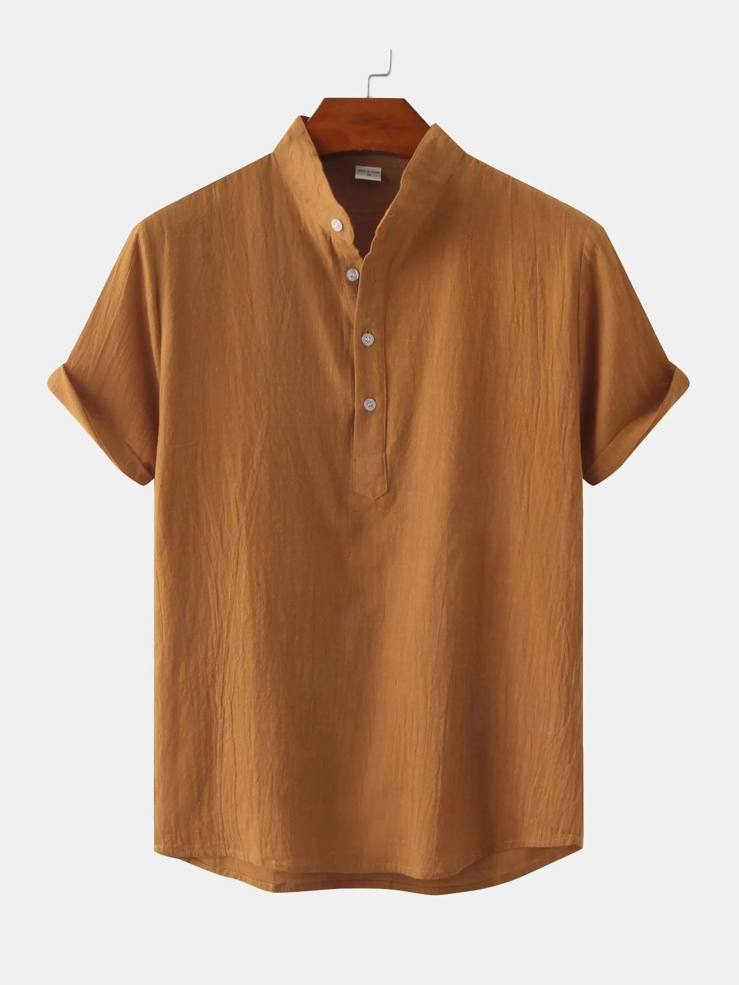 Men's Mandarin Collar Short Sleeve Henley Shirt NicholesGifts