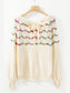 Women Openwork Wavy Striped Round Neck Sweater nicholesgifts