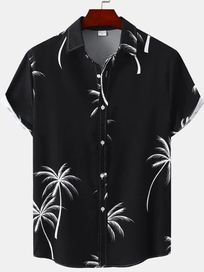 Men's Plus Size Tropical Palm Print Short Sleeve Button Down Shirt nicholesgifts