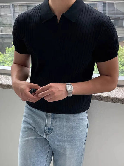 Men's Full Size Ribbed Short Sleeve Polo Plus Size nicholesgifts