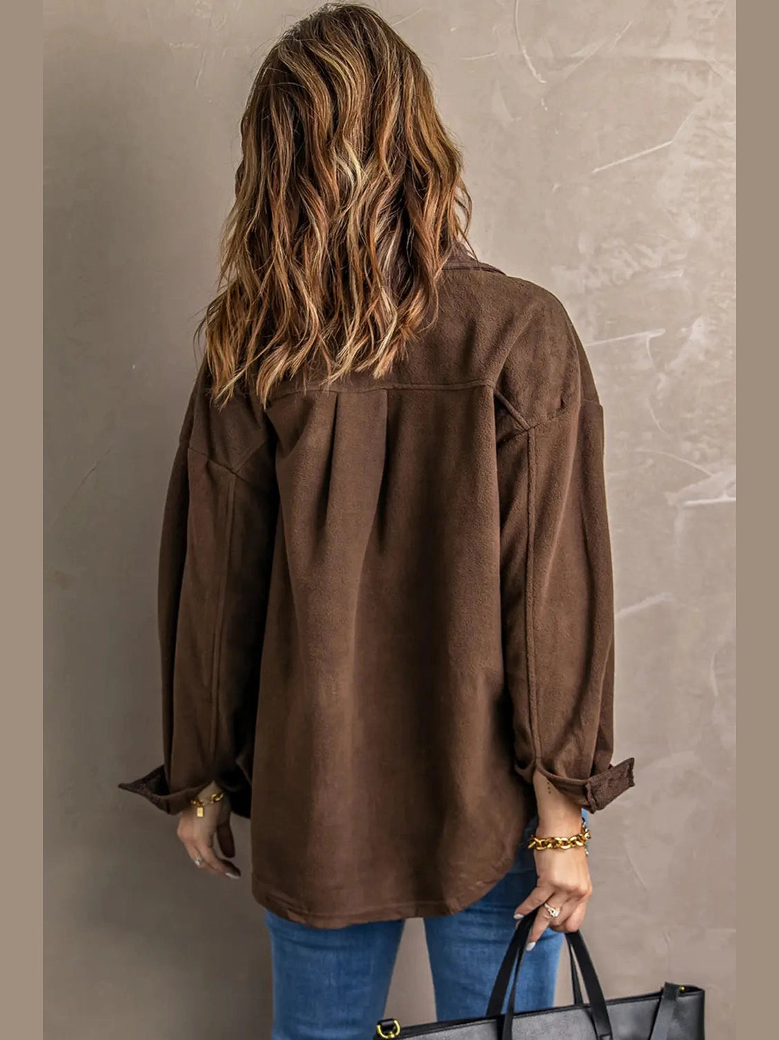 Button Up Collared Neck Long Sleeve Jacket nicholesgifts