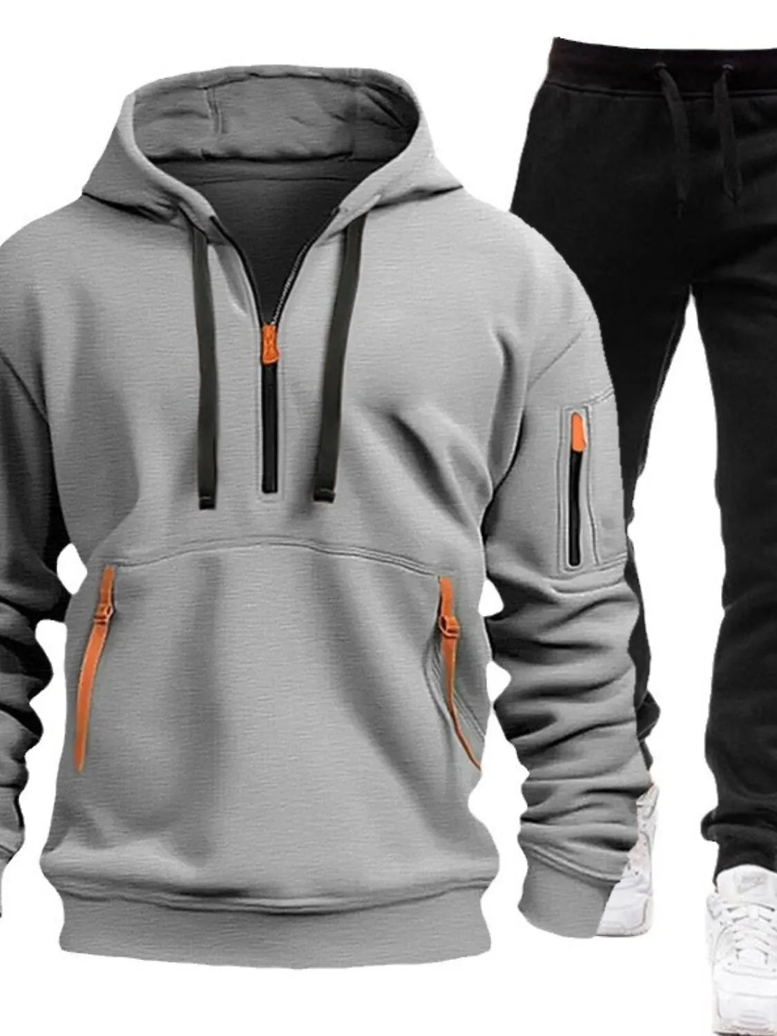 Men's Full Size Drawstring Half Zip Hoodie and Pants Set Plus Size NicholesGifts
