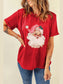Women Santa Round Neck Short Sleeve Christmas T-Shirt nicholesgifts