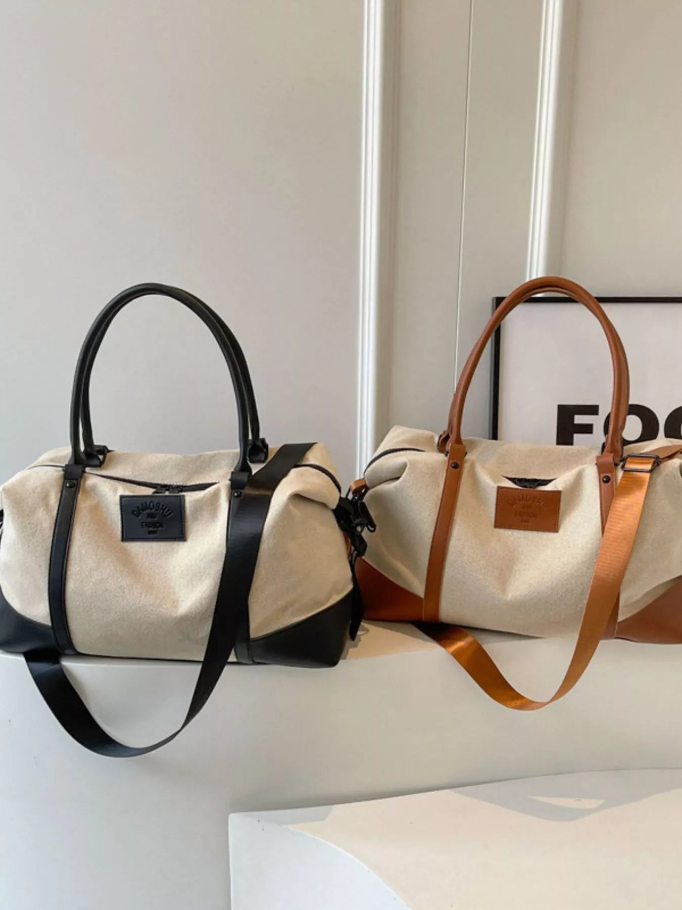 Canvas Leather Trim Travel Bag nicholesgifts