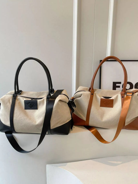 Canvas Leather Trim Travel Bag Trendsi