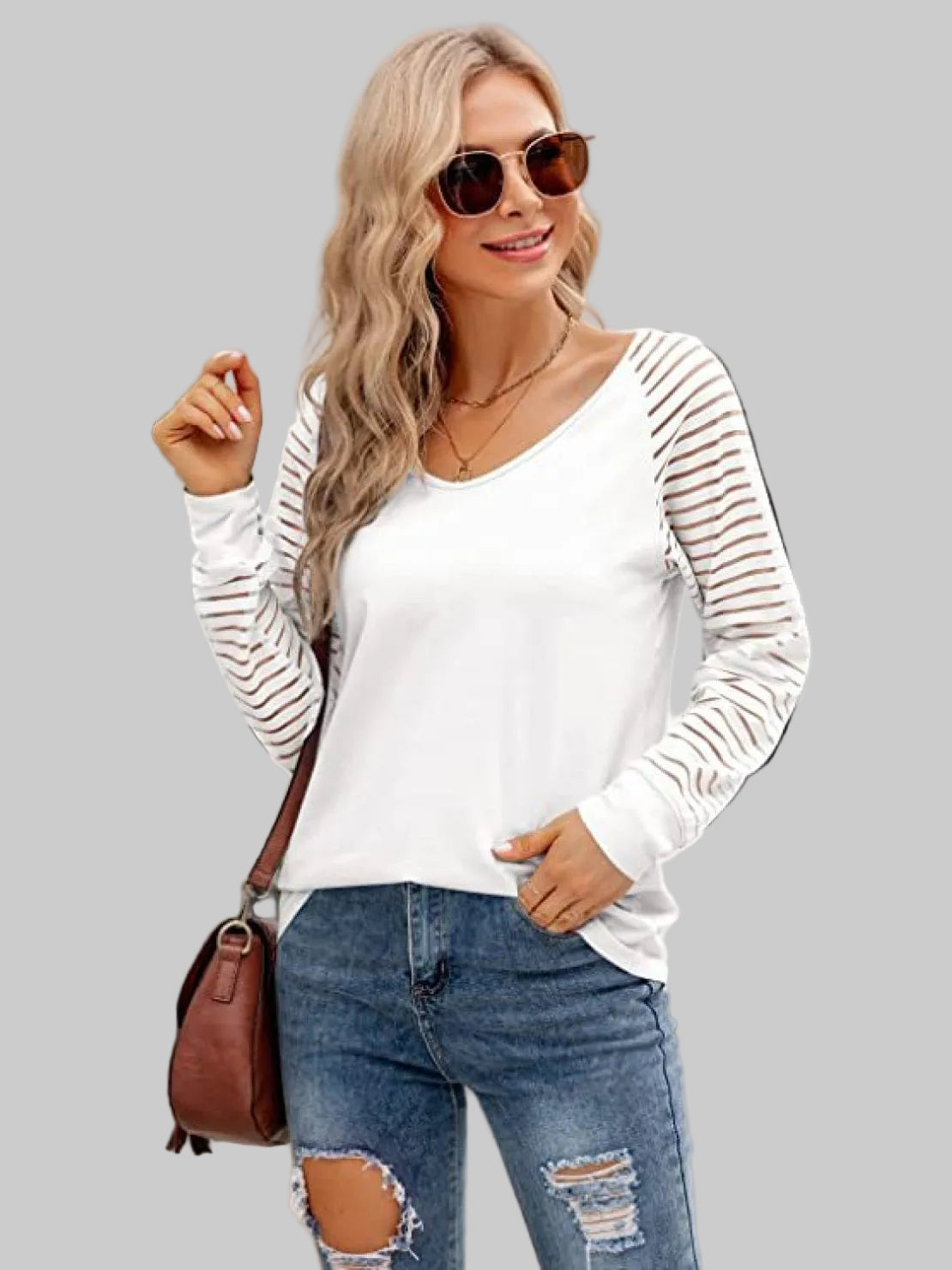 V-Neck Long Raglan Sleeve Top nicholesgifts