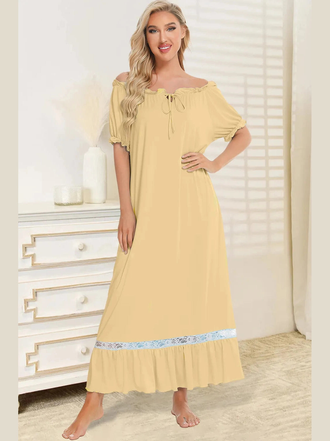 Lace Detail Short Sleeve Lounge Dress nicholesgifts